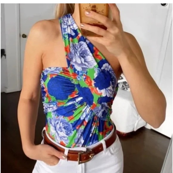 ZARA One Shoulder Ruched Stretch Bodysuit - Picture 2 of 2